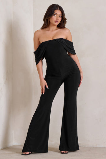 Bonnie Black Bardot Drape Sleeve Jumpsuit